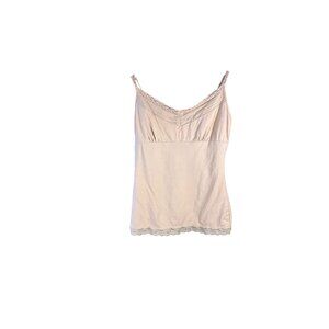 VTG Y2K Juniors L Beige Lace Trim Cami Babydoll Tank Top Adjustable Straps